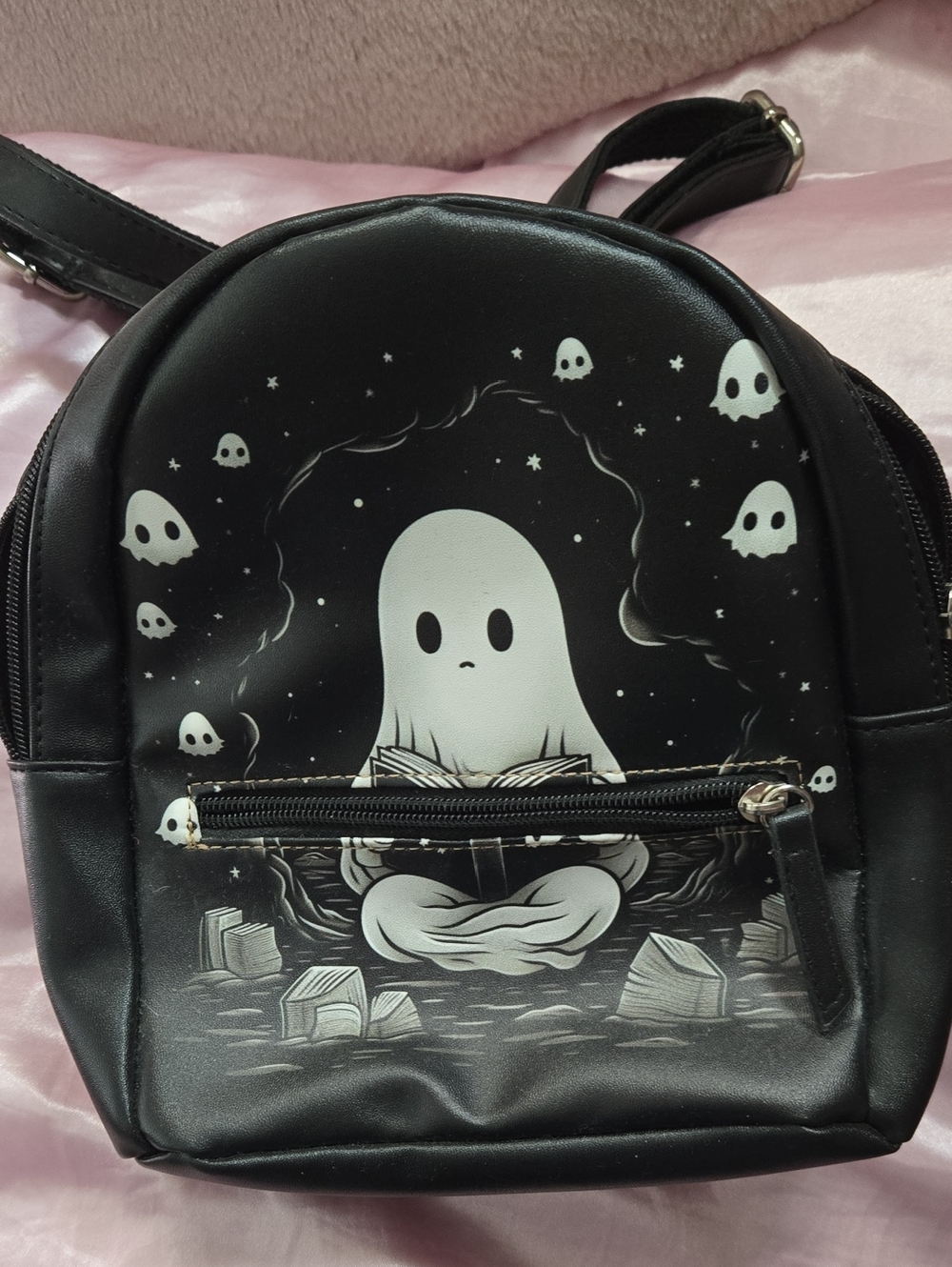 Mini Black Ghost Illustration Backpack Purse
